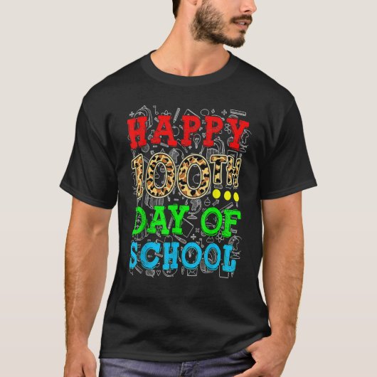 Happy 100th Day Of School Leopard Print Teacher St T-shirt (Voorkant)