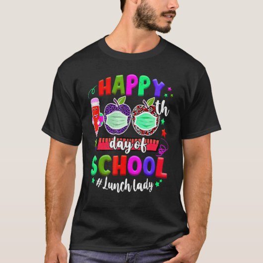 Happy 100th Day of School Lunch Lady Life Face Mas T-shirt (Voorkant)