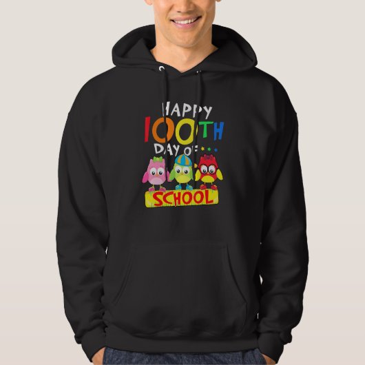 Happy 100th Day Of School Owl Kids 100 Days Teache Hoodie (Voorkant)