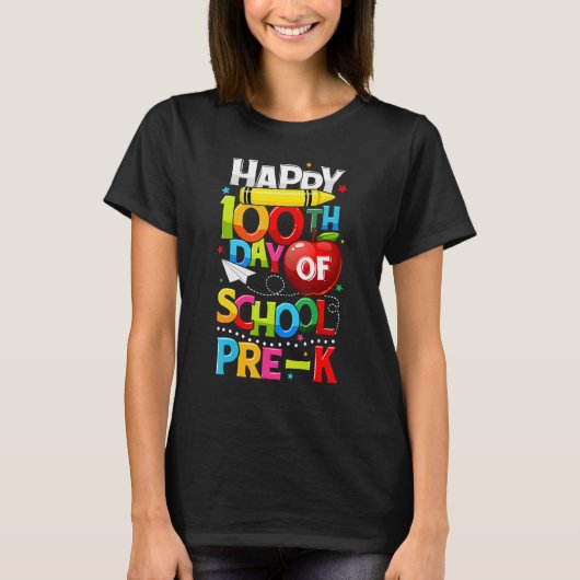 Happy 100th Day Of School Pre K Teacher Student 10 T-shirt (Voorkant)