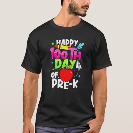 Happy 100th Day Of School Pre K  Teacher Student T-shirt (Voorkant)