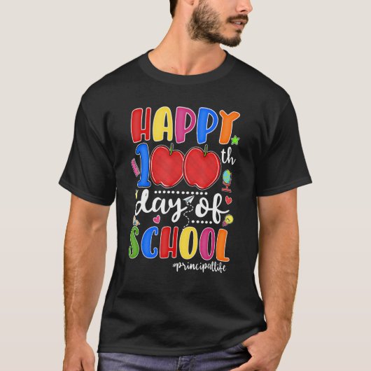 Happy 100th Day Of School Red Plaid Apple Principa T-shirt (Voorkant)