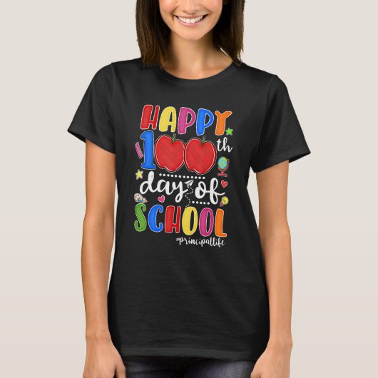 Happy 100th Day Of School Red Plaid Apple Principa T-shirt (Voorkant)