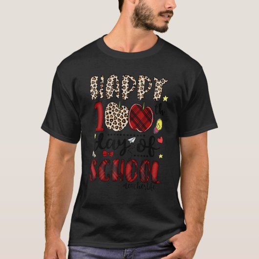 Happy 100th Day Of School Red Plaid Apple Teacher  T-shirt (Voorkant)