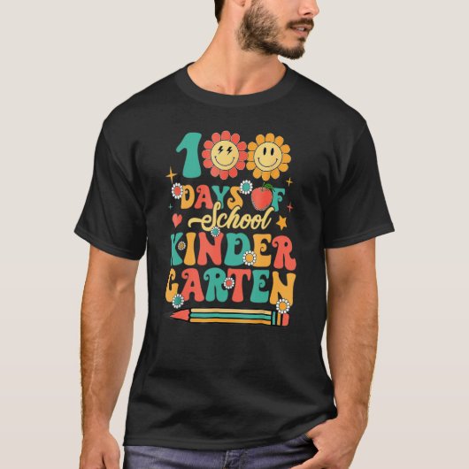 Happy 100th Day Of School Retro Groovy 100 Days Ki T-shirt (Voorkant)
