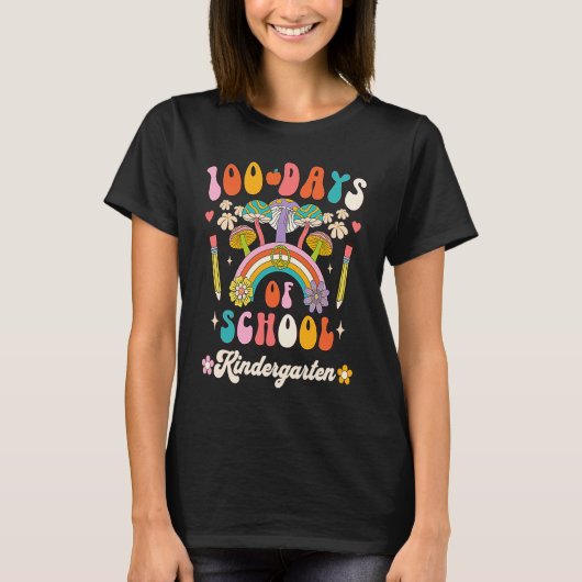 Happy 100th Day Of School Retro Groovy 100 Days Ki T-shirt (Voorkant)