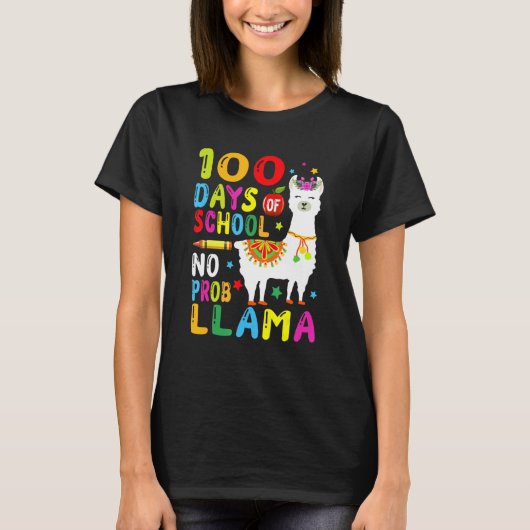 Happy 100th Day Of School Shirt No Probllama Llama (Voorkant)