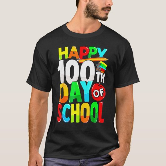 Happy 100th Day Of School Teacher Kids Happy 100 D T-shirt (Voorkant)