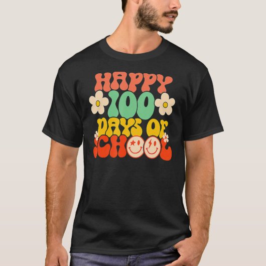 Happy 100th Day Of School Teacher Kids Retro Groov T-shirt (Voorkant)