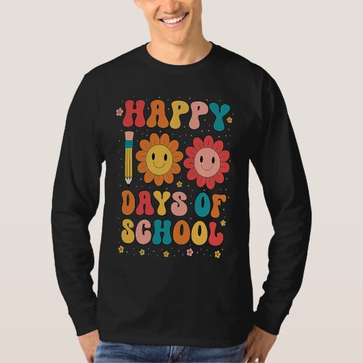 Happy 100th Day Of School Teachers Students Groovy T-shirt (Voorkant)