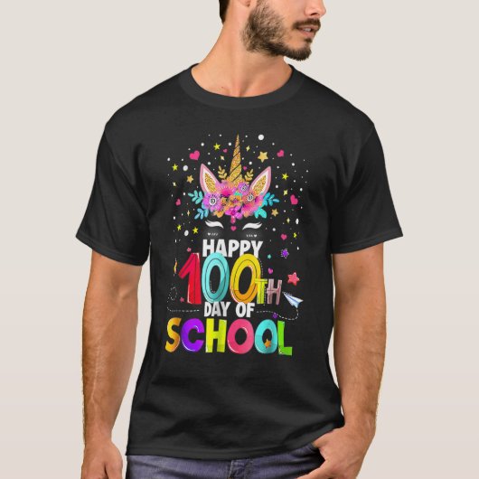 Happy 100th Day Of School Unicorn Face Mask Virtua T-shirt (Voorkant)
