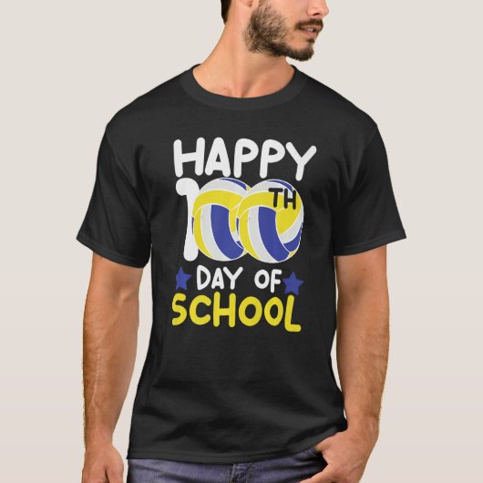Happy 100th Day Of School volleyball 100 days of s T-shirt (Voorkant)