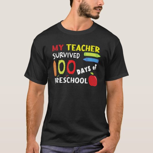 Happy 100th Day Teacher Survived Preschool 100 Day T-shirt (Voorkant)