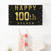 Happy 100th Faux Gold Foil Confetti Black Spandoek (Insitu)