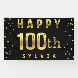 Happy 100th Faux Gold Foil Confetti Black Spandoek