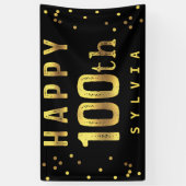 Happy 100th Faux Gold Foil Confetti Black Spandoek (Verticaal)