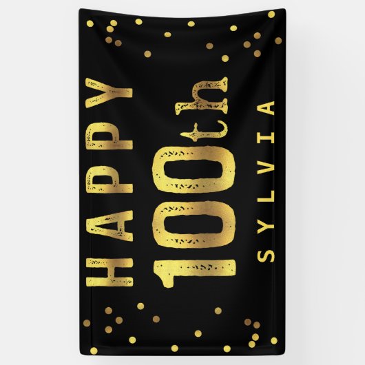 Happy 100th Faux Gold Foil Confetti Black Spandoek (Verticaal)