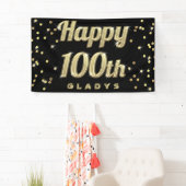 Happy 100th Gold Bling Typography Confetti Black Spandoek (Insitu)