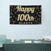 Happy 100th Gold Bling Typography Confetti Black Spandoek (Beurs)