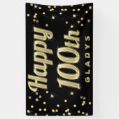 Happy 100th Gold Bling Typography Confetti Black Spandoek (Verticaal)