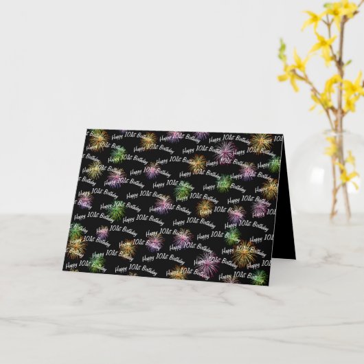Happy 101st Birthday vuurwerk op zwart Kaart (Gele Bloem)