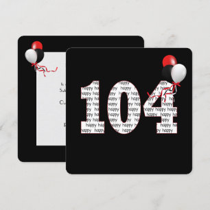 Happy 104th Birthday on Black Invitation Kaart