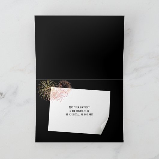 Happy 105th Birthday fireworks on black Kaart (Binnen)