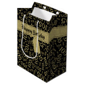 Happy 105th Birthday Gold en Black Number Pattern Medium Cadeauzakje (Voorkant Gekanteld)