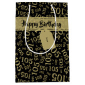 Happy 105th Birthday Gold en Black Number Pattern Medium Cadeauzakje (Voorkant)