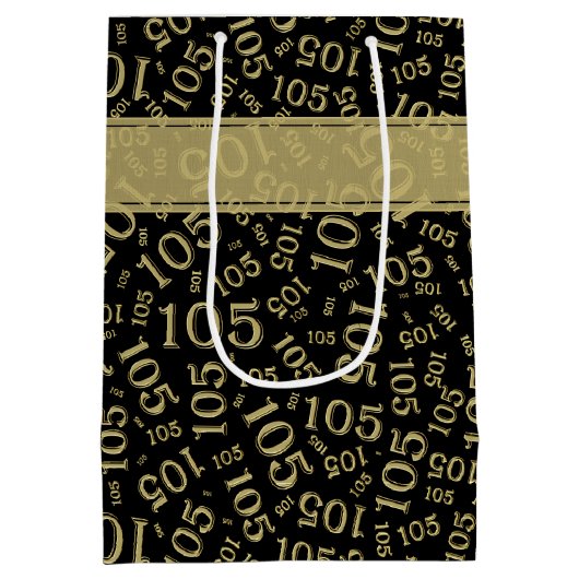 Happy 105th Birthday Gold en Black Number Pattern Medium Cadeauzakje (Achterkant)