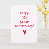 Happy 10 jaar Jubileum - Cute Red Heart Kaart (Gele Bloem)