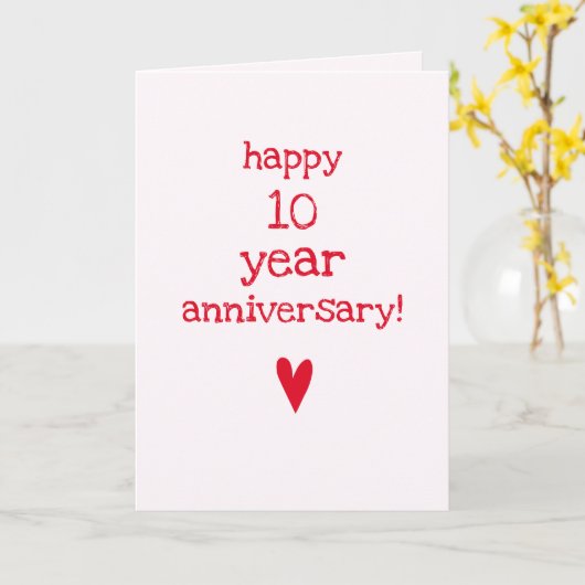 Happy 10 jaar Jubileum - Cute Red Heart Kaart (Gele Bloem)