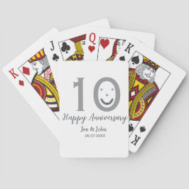 Happy 10th anniversary name date gray bold emoji pokerkaarten