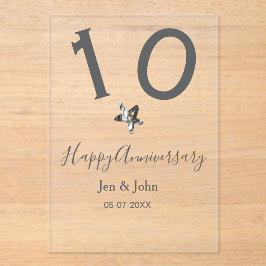 Happy 10th anniversary name date gray metal star b acryl uitnodigingen