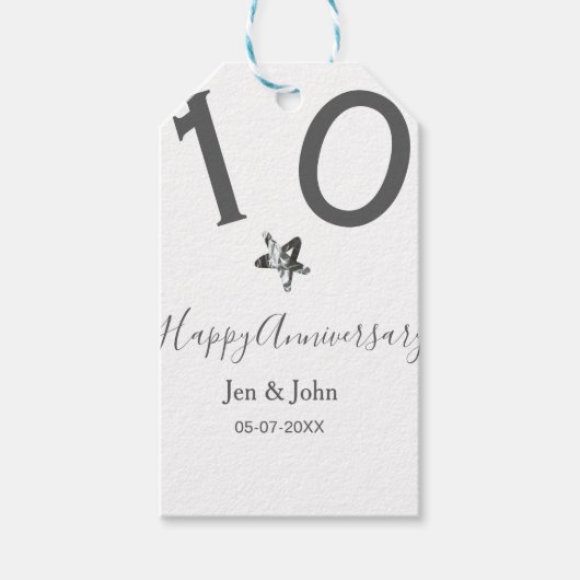 Happy 10th anniversary name date gray metal star b cadeaulabel (Voorkant)