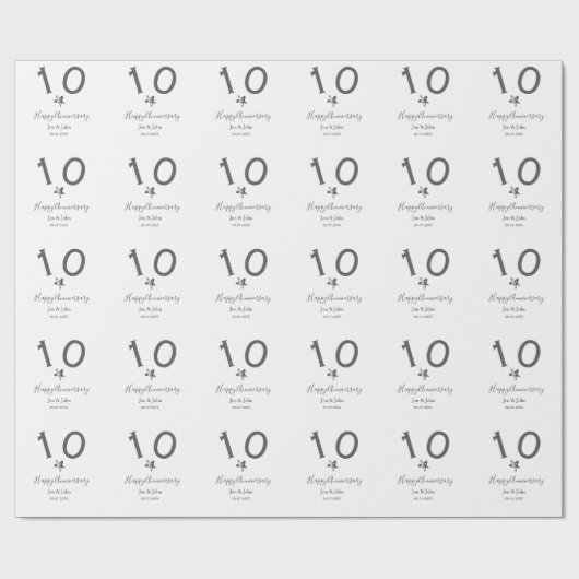 Happy 10th anniversary name date gray metal star b cadeaupapier (Vlak)