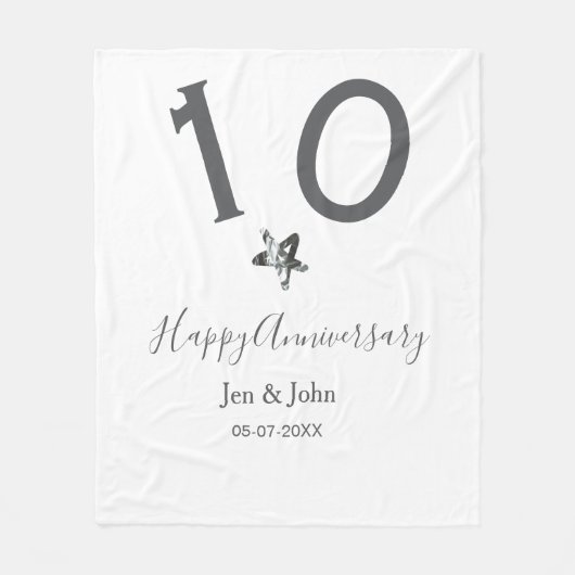 Happy 10th anniversary name date gray metal star b fleece deken (Voorkant)