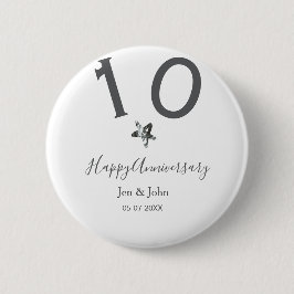 Happy 10th anniversary name date gray metal star b ronde button 5,7 cm