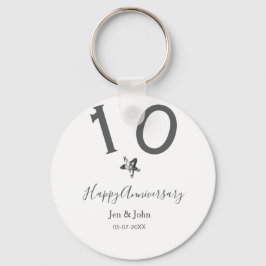 Happy 10th anniversary name date gray metal star b sleutelhanger