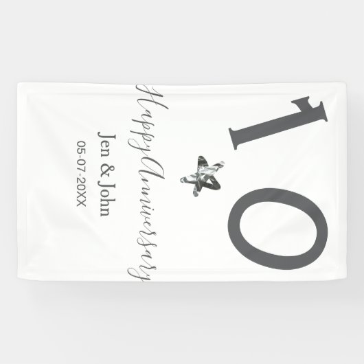 Happy 10th anniversary name date gray metal star b spandoek (Horizontaal)