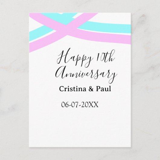 Happy 10th anniversary simple minimal wedding name briefkaart (Voorkant)