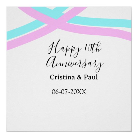 Happy 10th anniversary simple minimal wedding name perfect poster (Voorkant)