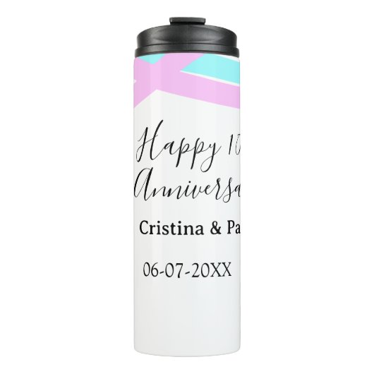 Happy 10th anniversary simple minimal wedding name thermosbeker (Voorkant)