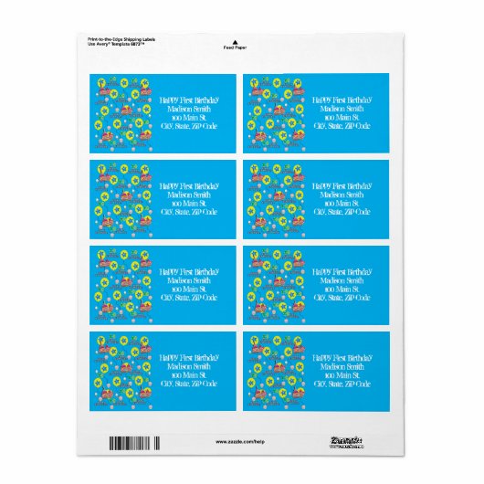 Happy 10th Birthday Adresetiketten, blauw Etiket (Full Sheet)