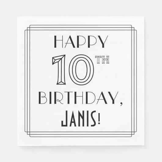 HAPPY 10th BIRTHDAY; Art Deco Style; aangepaste na Servet (Voorkant)