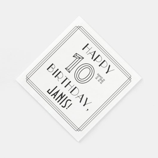 HAPPY 10th BIRTHDAY; Art Deco Style; aangepaste na Servet (Hoek)
