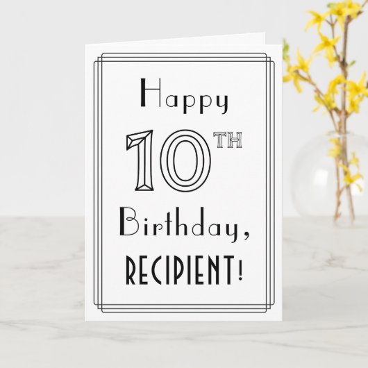 Happy 10th Birthday, Art Deco Style met aangepaste Kaart (Gele Bloem)