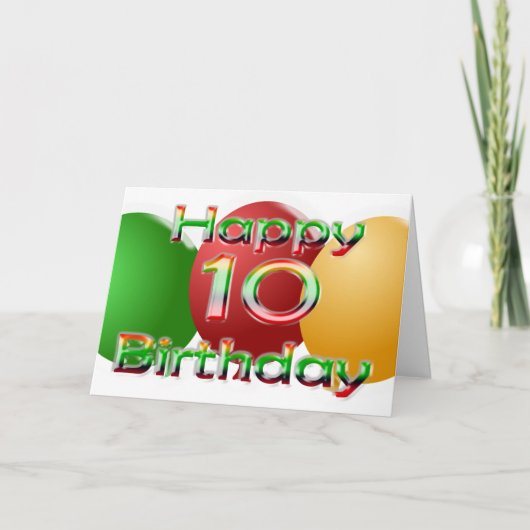 Happy 10th Birthday-ballonkaart Kaart (Voorkant)