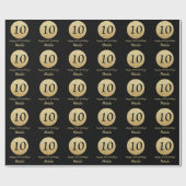 Happy 10th Birthday Black en Gold Glitter Cadeaupapier (Vlak)
