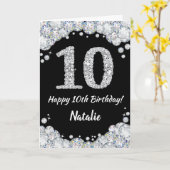 Happy 10th Birthday Black en Silver Glitter Card Kaart (Gele Bloem)